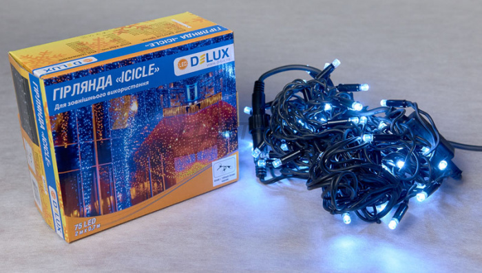 Гірлянда зовнішня DELUX ICICLE 75LED 2x0.7m білий/чорний IP44 EN (90016589)
