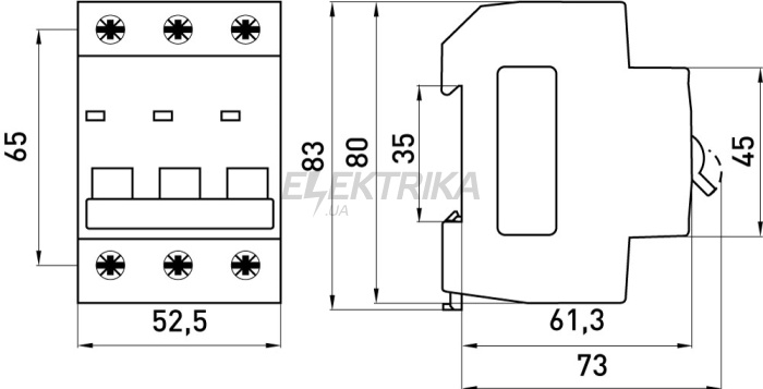 Модульний автоматичний вимикач e.mcb.stand.45.3.C13, 3р, 13А, C, 4,5 кА (s002059)