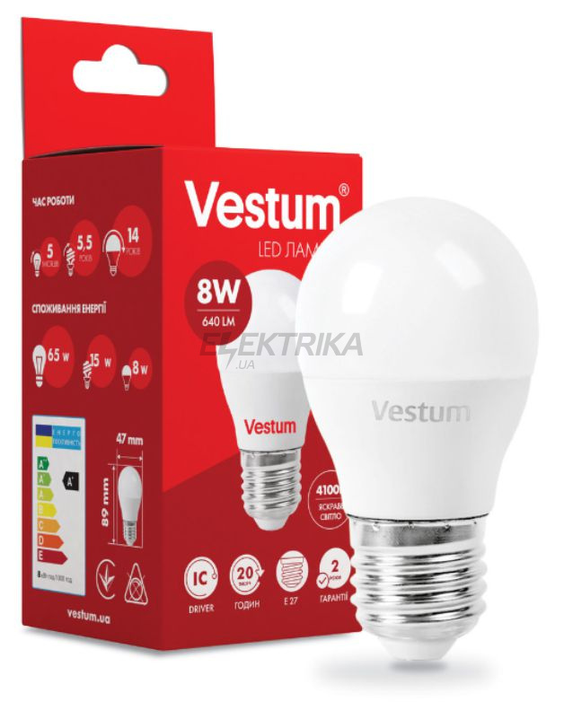 Світлодіодна лампа Vestum LED G45 8W 4100K 220V E27 (1-VS-1209)