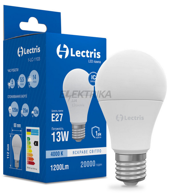Світлодіодна лампа Lectris LED A60 13W 4000K 220V E27 (1-LC-1103)
