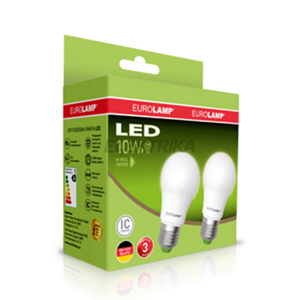 Промо-набір EUROLAMP LED Лампа A60 10W E27 3000K акція 1+1 (24)
