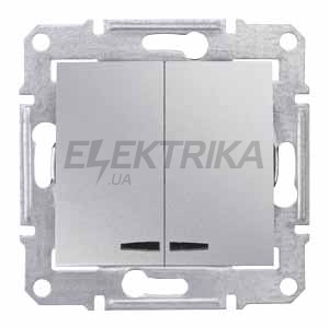 Вимикач 2-клавішний із синім підсвічуванням Schneider Electric Sedna алюміній (SDN0300360)
