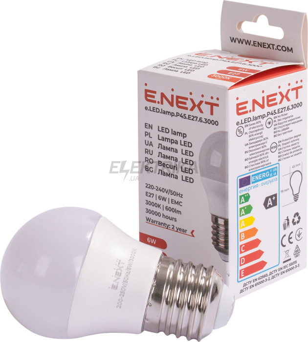 Лампа світлодіодна e.LED.lamp.P45.E27.6.3000, 6Вт, 3000К (l0650622)