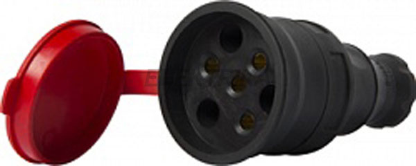 Силова розетка переносна із захисною кришкою каучукова e.socket.rubber.031.25, 4п., 25А