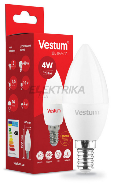 Світлодіодна лампа Vestum LED C37 4W 3000K 220V E14 (1-VS-1308)