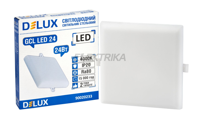 Світильник світлодіод. DELUX GCL LED 24 4000К 24Вт 230В SQUARE (90020233)