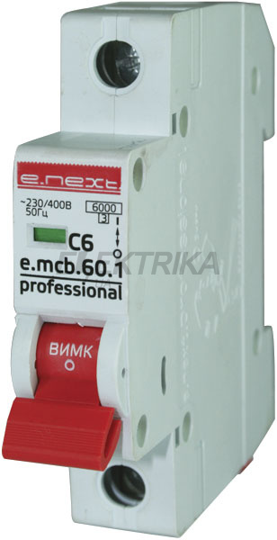 Автоматичний вимикач модульний E.NEXT e.mcb.pro.60.1.C 5, 1р, 5А, C, 6кА (p042005)