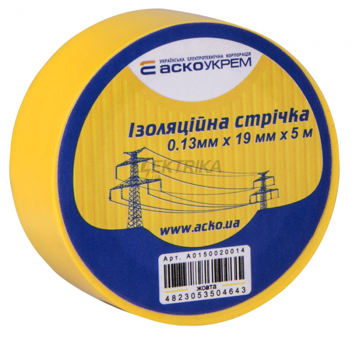 Ізолента АСКО-УКРЕМ 0,13мм*19мм/5м жовтий (A0150020050)