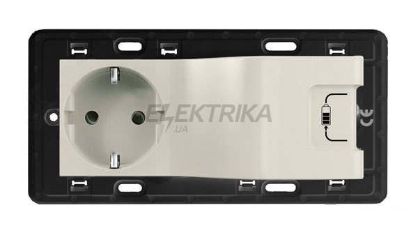 Розетка комбінована 2К+З 16А 250В/ USB для зарядки, слонова кістка, Valena LIFE/ALLURE