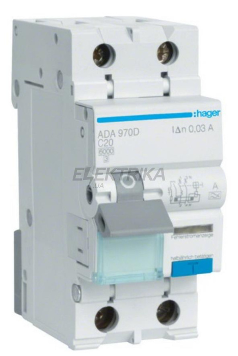 Диференційний автомат Hager 2P C20A 30мA тип A (ADA970D)