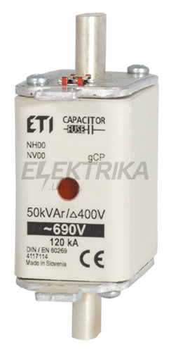 Плавка вставка запобіжник ETI NH00 25kVAr 690V gCP 004117111