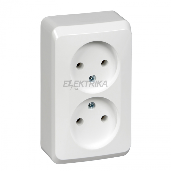 2-а розетка Schneider Electric ЕТЮД О/У подвійна розетка без заземлення без шторок 16А 250B, БІЛИЙ PA16-005B