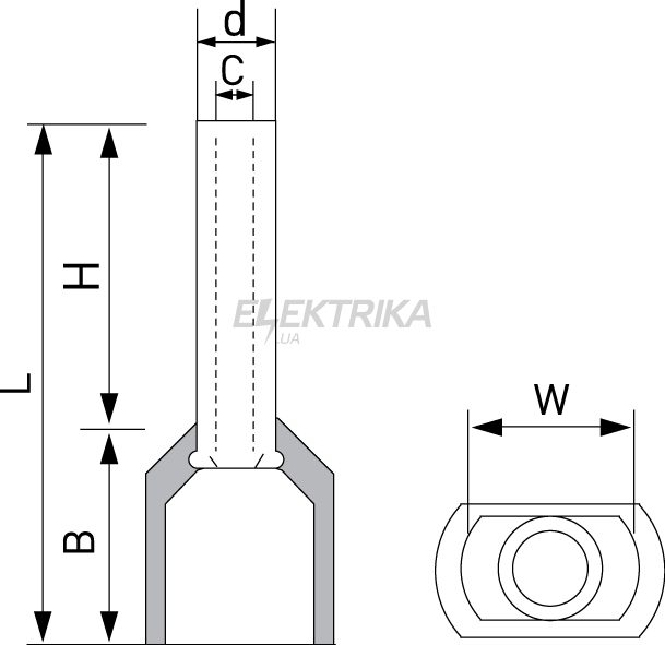 Ізольований наконечник e.terminal.stand.te.2.1.red (TE1010 red) 2x1 мм², червоний