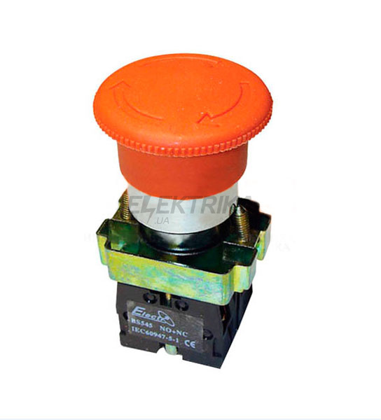 Кнопка "грибок" із фіксатором ВS542 червона, d40mm, NO + NC