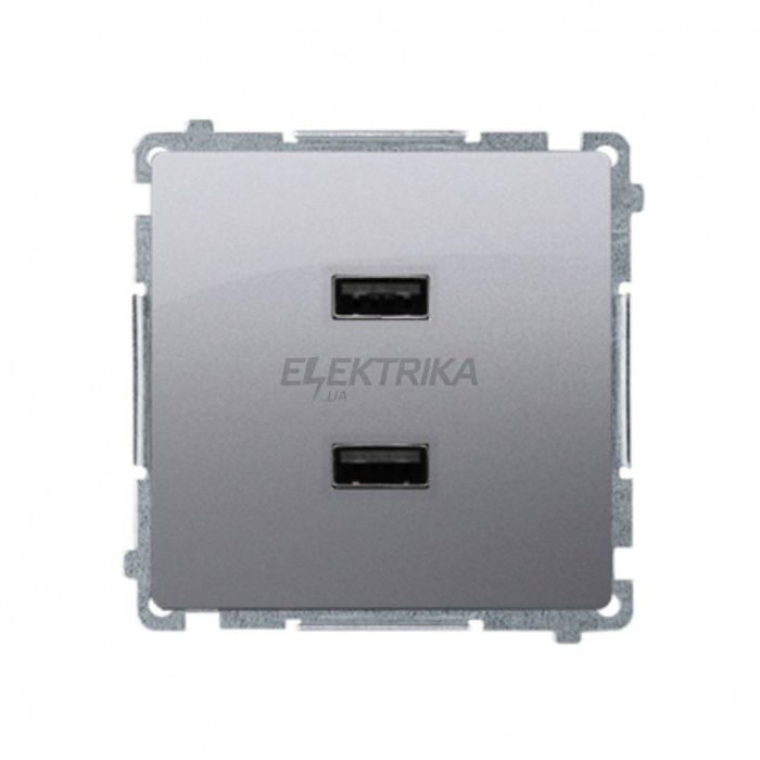 Розетка подвійна Simon Basic USB зарядка 2.1А сталь (BMC2USB.01/21)