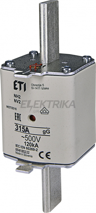 Плавка вставка запобіжник ETI NH2 gG 315A/500V 004185222
