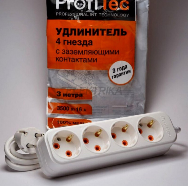 Подовжувач Profitec із заземленням 4 розетки 3 метри білий (PRFGRP 1010400103)