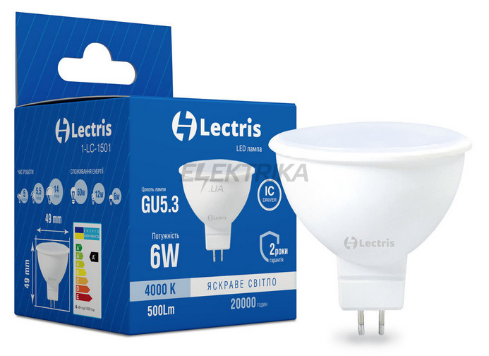 Світлодіодна лампа Lectris LED MR16 6W 4000K 220V GU5.3 (1-LC-1501)