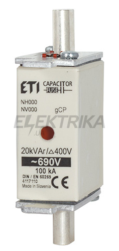 Плавка вставка запобіжник ETI NH000 5kVAr 690V gCP 004117106
