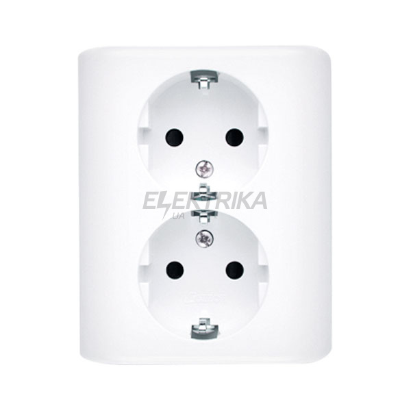 Розетка Schuko подвійна із захисними шторками скандинавська версія Simon 54, швидкий монтаж, білий