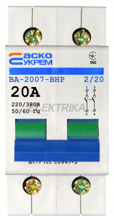 Вимикач-роз'єднувач АСКО-УКРЕМ ВА-2007 ВРН 2р 20А (A0010070016)