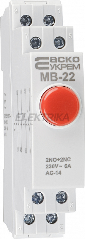 Модульна кнопка без фіксації 2NO+2NC 230V АС МВ-22 червона (A0150010111)