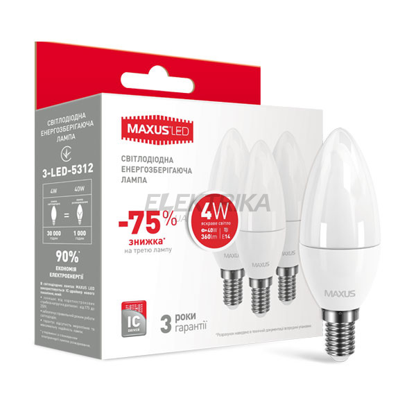 Набір світлодіодних ламп C37 CL-F 4W яскраве світло E14 (3шт) (3-LED-5312)