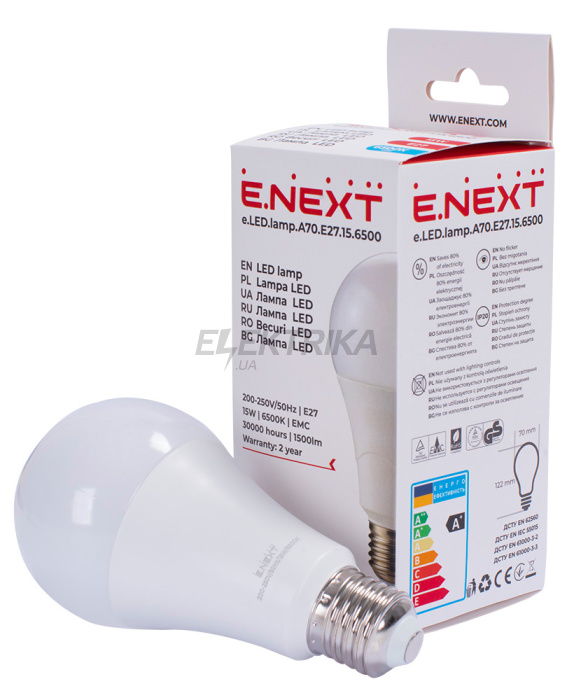Лампа світлодіодна e.LED.lamp.A70.E27.15.6500, 15Вт, 6500К (l0650627)