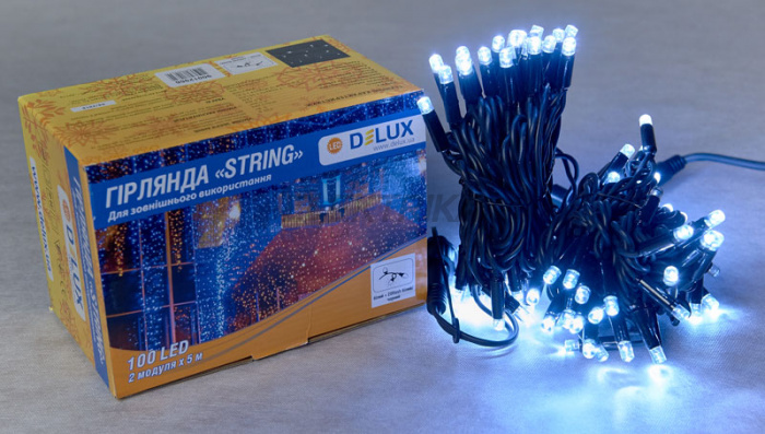 Гірлянда зовнішня DELUX STRING 100LED 10m (2*5m) білий/чорний IP44 EN (90016597)