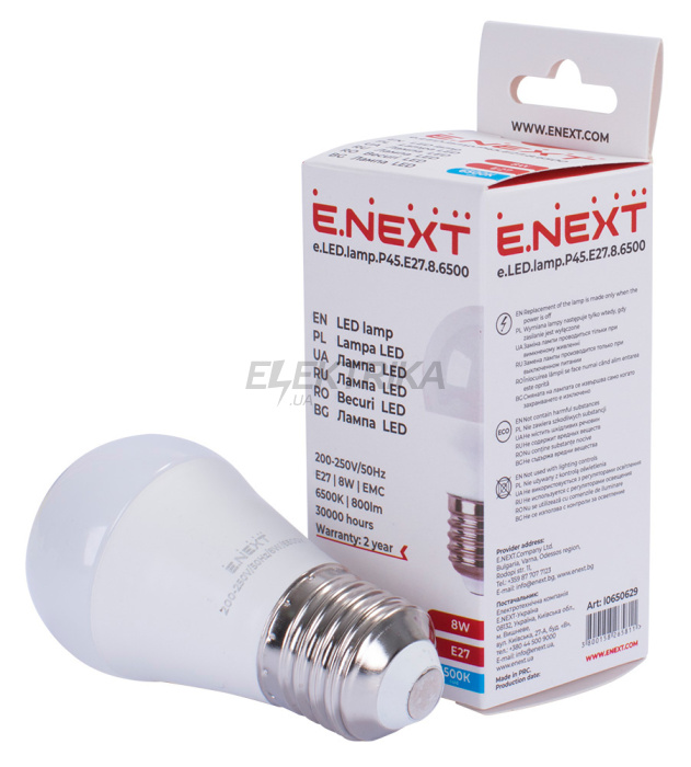 Лампа світлодіодна e.LED.lamp.P45.E27.8.6500 (l0650629)