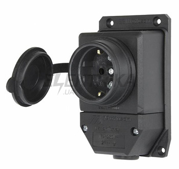 Розетка E.NEXT одинарна із захисною кришкою каучукова e.socket.rubber.029.1.16, з з/к, 16А (s9100025)