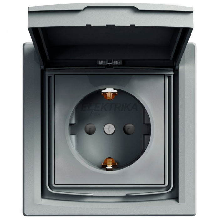 Розетка Schneider Electric Asfora із заземленням, шторки кришка сталь (EPH3100362)