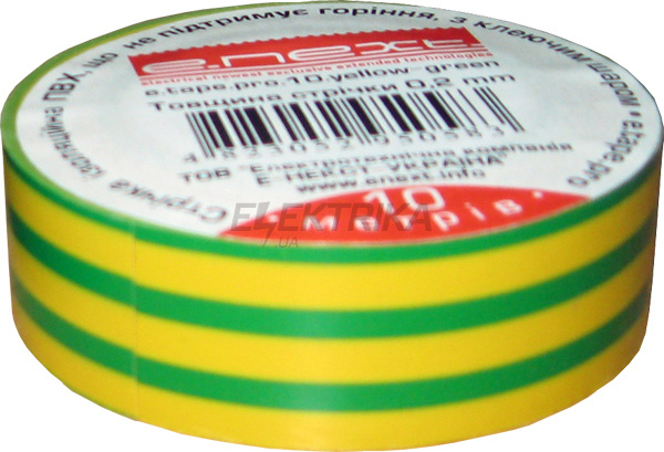 Ізолента e.tape.pro.10.yellow-green із самозагасаючого ПВХ, жовто-зелена (10м)
