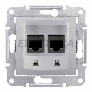 Комп'ютерна розетка подвійна RJ45 кат.5е UTP Schneider Electric Sedna алюміній (SDN4400160)