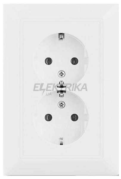 Розетка подвійна із заземленням, білий, 16A, 230V, Basic 55, Busch-Jaeger