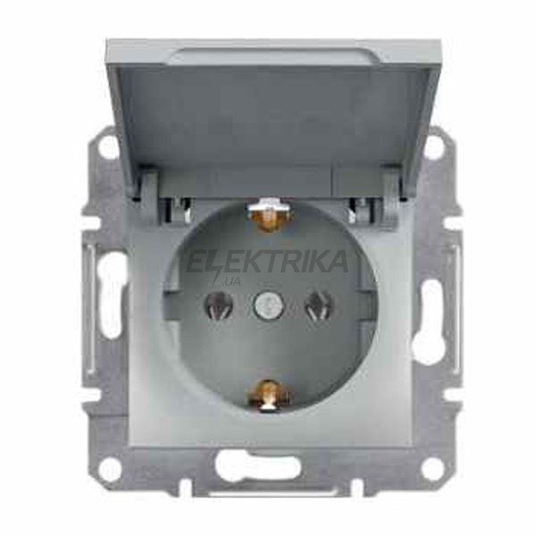 Розетка Schneider Electric Asfora із заземленням, шторки алюміній (EPH2900261)