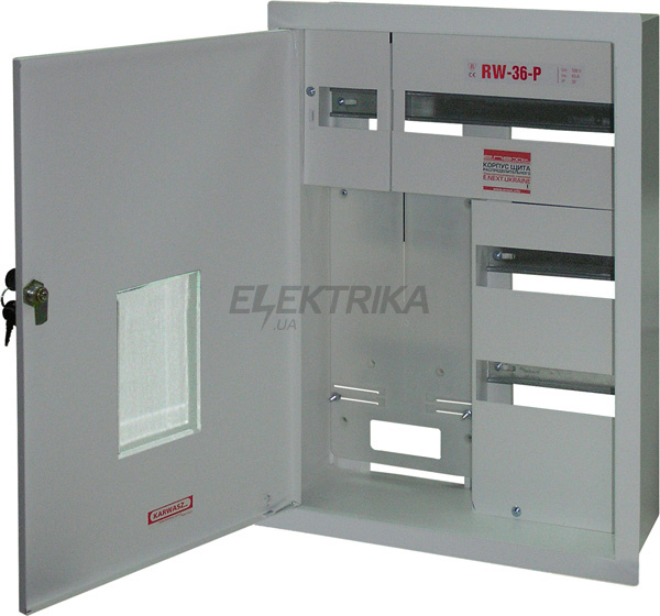Шафа розподільна e.mbox.RW-36-PZ/O мет. вбудований, 3-ф. лічильник, 36 мод., з замком, з вікном, 560х410х185 мм