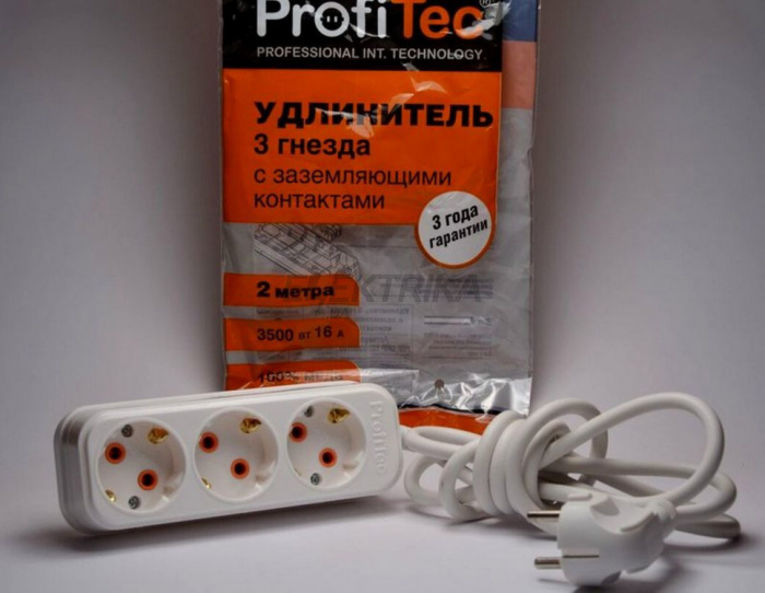 Подовжувач Profitec із заземленням 3 розетки 2 метри білий (PRFGRP 1010300102)