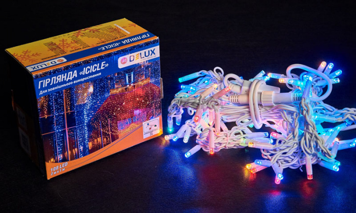 Гірлянда зовнішня DELUX ICICLE 108LED 2x1m 27 flash мульти/білий IP44 EN (90012949)