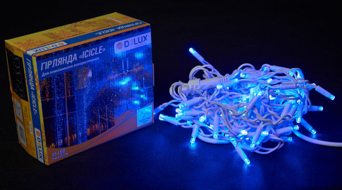 Гірлянда зовнішня DELUX ICICLE 75LED 2x0.7m синій/білий IP44 EN (90016592)