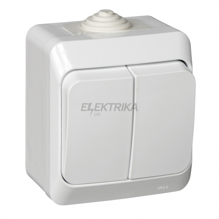 Вимикач Schneider Electric ЕТЮД IP44 О/У 2-клавішний ВИМИКАТ 10 АХ, БІЛИЙ BA10-042B