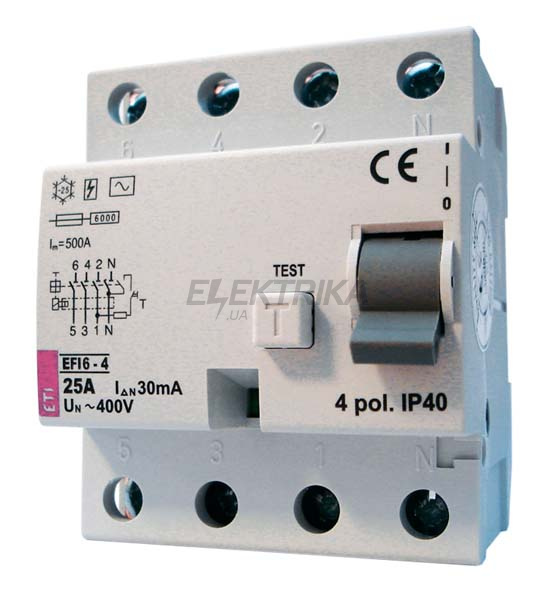 Реле диференціальне (ПЗВ) EFI6-4 25/0,03 AC (6кА)