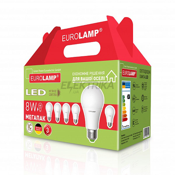Промо-набір EUROLAMP LED Лампа ЕКО A60 8W E27 3000K акція 6in1 (16)