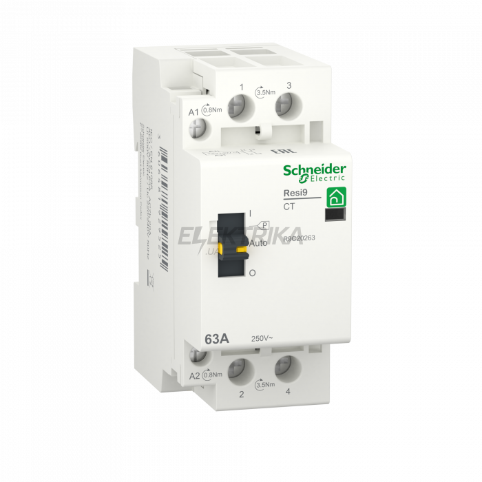 Контактор Schneider Electric RESI9 1P+N 63A 2NO 230В/50Гц R9C20263