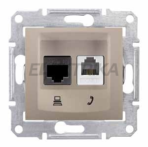 Розетка телефонна + комп'ютерна RJ11+RJ45 кат.5е UTP Schneider Electric Sedna титан (SDN5100168)