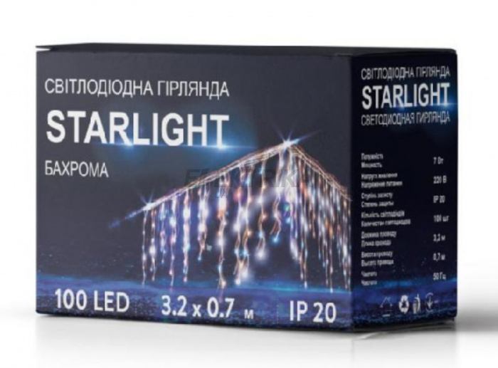 Гірлянда STARLIGHT бахрома теплий білий 100LED IP20 прозорий 3,2x0,7м (000057282)