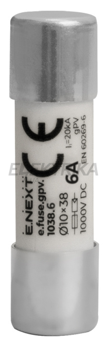 Запобіжник плавкий e.fuse.gpv.1038.6, 10x38, gPV, 6A, 1000VDC, 20kA (i0610113)