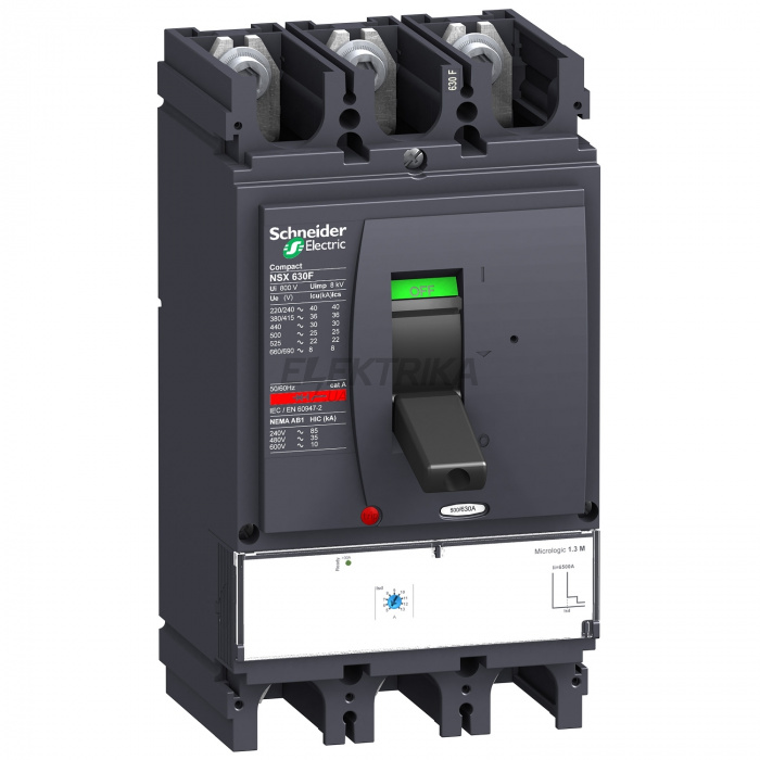 Автоматичний вимикач Schneider Electric NSX630H Micrologic 1.3m 500А 3п3т LV432950