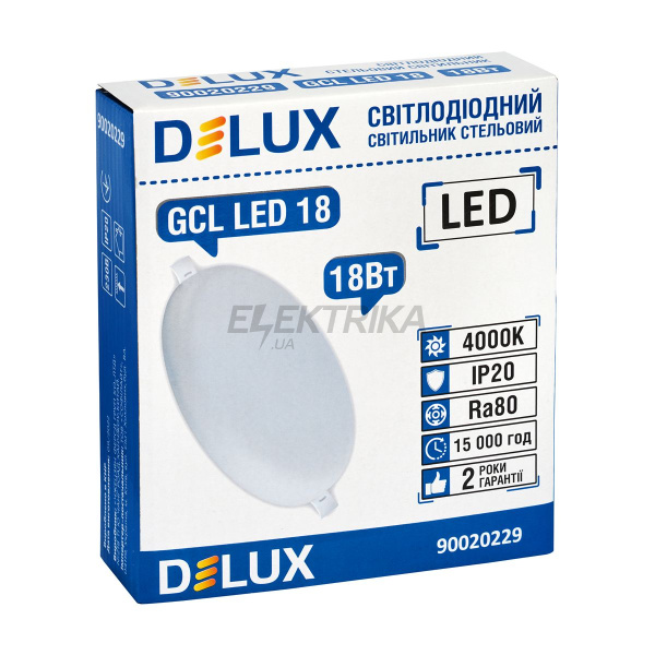 Світильник світлодіод. DELUX GCL LED 18 4000К 18Вт 230В ROUND (90020229)