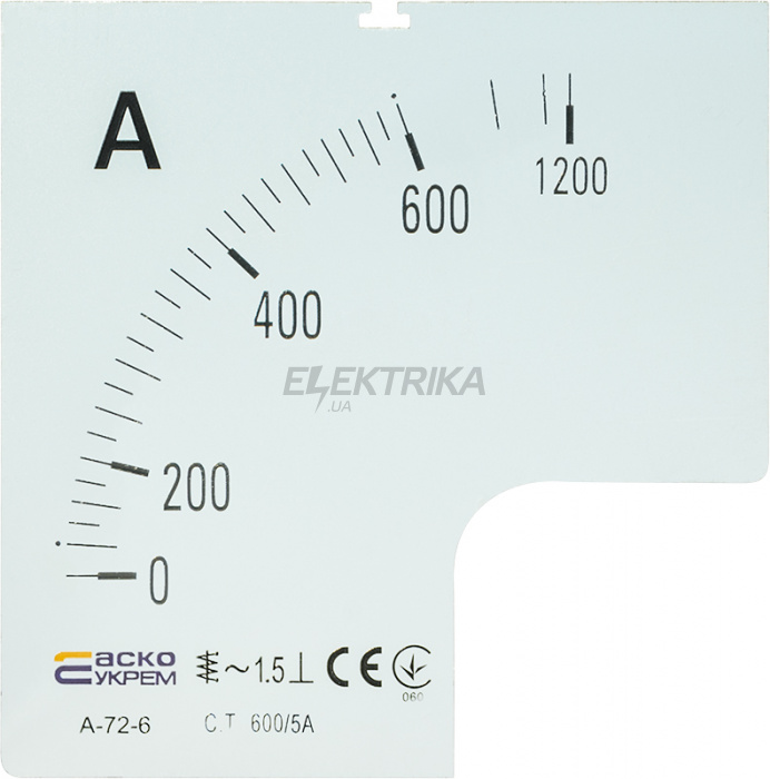 Шкала для амперметра А-72-6 АСКО-УКРЕМ 600/5А (A0190010075)